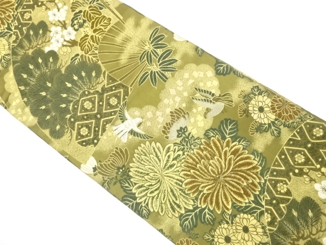 JAPANESE KIMONO / ANTIQUE MARU OBI / SILK / WOVEN KIKU